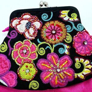 Vera Bradley 25th Anniversary Beaded Embroidered Coin Purse